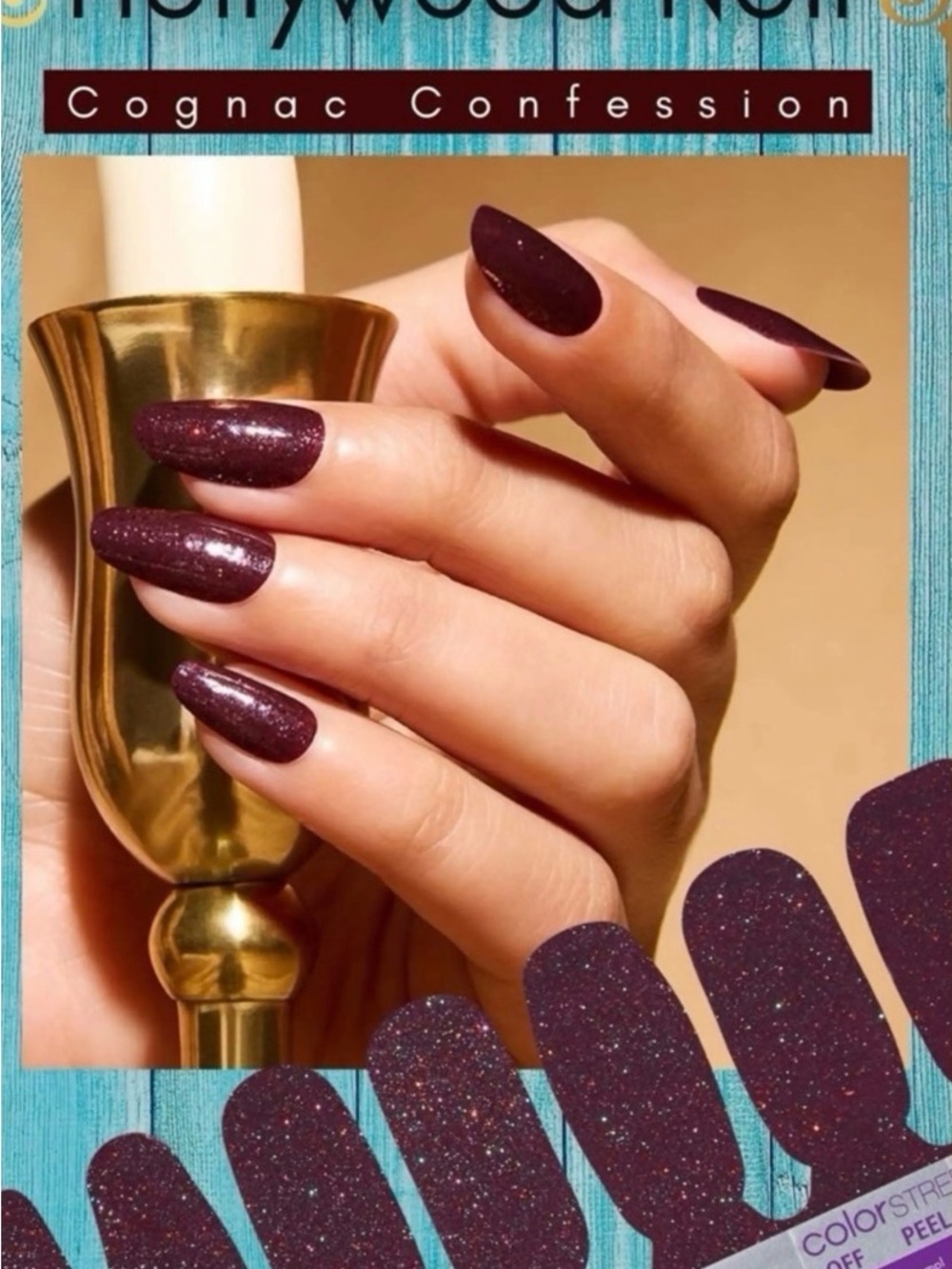 Color Street ‘Cognac Confession’ Deep Plum Glitter Nail Wraps